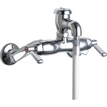 Wall Mounted Service Sink Faucet with Atmospheric Vacuum Breaker, 5 Feet Vinyl Hose and Metal Lever Handles