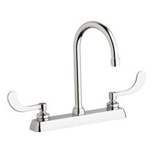 Commercial Grade Centerset Kitchen Faucet with Wrist Blade Handles - 8" Faucet Centers