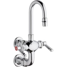 Double Handle Wall Mounted Gooseneck Laboratory Mixing Faucet with 3" Vertical Fixed Centers and Lever Handles