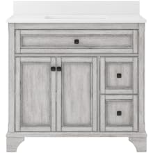 Ellery 37" Free Standing Single Basin Vanity Set with Cabinet and Snow White Quartz Vanity Top with Single Faucet Hole