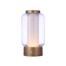 11" Tall Rechargeable LED Column Outdoor Lamp - Painted Satin Brass