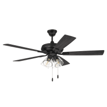 Eos 52" 5 Blade 4 Light Indoor LED Ceiling Fan with Clear Glass Shades - Flat Black