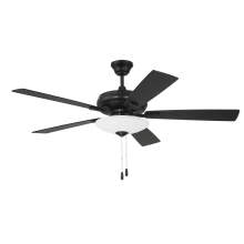 Eos 52" 5 Blade 1 Light Indoor LED Ceiling Fan with Frosted Glass Shade - Flat Black