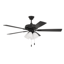 Eos 52" 5 Blade 4 Light Indoor LED Ceiling Fan with Frosted Glass Shades - Flat Black