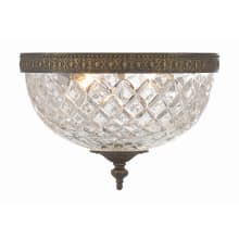 Ceiling Mount 2 Light 10" Wide Flush Mount Bowl Ceiling Fixture with a Patterned, Clear Glass Shade