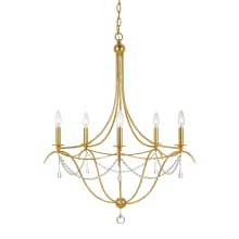 Metro 5 Light 28" Wide Taper Candle Chandelier with Clear Glass Bead Accents