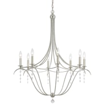 Metro 8 Light 32" Wide Taper Candle Chandelier with Clear Glass Bead Accents