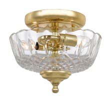 Ceiling Mount 2 Light 9" Wide Semi-Flush Bowl Ceiling Fixture with a Patterned, Clear Glass Shade
