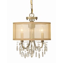 Hampton 3 Light 14" Wide Crystal Pendant with Silk Shade and Teardrop Crystal Accents