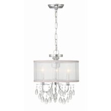 Hampton 3 Light 14" Wide Crystal Pendant with Silk Shade and Teardrop Crystal Accents