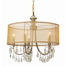 Hampton 5 Light 24" Wide Crystal Drum Chandelier with Silk Shade and Teardrop Crystal Accents