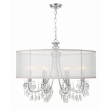 Hampton 8 Light 32" Wide Crystal Drum Chandelier with Silk Shade and Teardrop Crystal Accents