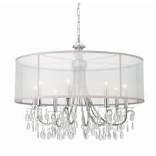 Hampton 8 Light 32" Wide Crystal Drum Chandelier with Silk Shade and Teardrop Crystal Accents