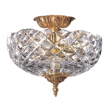 Ceiling Mount 2 Light 12" Wide Semi-Flush Bowl Ceiling Fixture with a Patterned, Clear Glass Shade