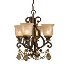 Norwalk 4 Light 17" Wide Crystal Pendant with Patterned Glass Shades and Golden Teak Hand Cut Crystal Accents