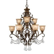 Norwalk 9 Light 34" Wide Crystal Chandelier with Patterned Glass Shades and Italian Crystal Accents