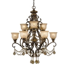 Norwalk 9 Light 34" Wide Crystal Chandelier with Patterned Glass Shades and Golden Teak Swarovski Crystal Accents