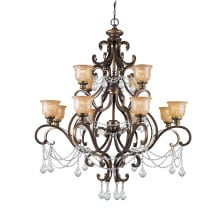 Norwalk 12 Light 48" Wide Crystal Chandelier with Patterned Glass Shades and Italian Crystal Accents