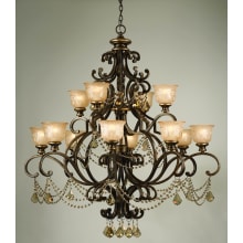 Norwalk 12 Light 48" Wide Crystal Chandelier with Patterned Glass Shades and Golden Teak Hand Cut Crystal Accents