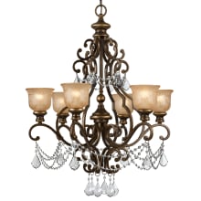 Norwalk 6 Light 28" Wide Crystal Chandelier with Patterned Glass Shades and Hand Cut Crystal Accents