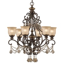 Norwalk 6 Light 28" Wide Crystal Chandelier with Patterned Glass Shades and Golden Teak Swarovski Crystal Accents