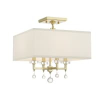 Paxton 4 Light 16" Wide Semi-Flush Ceiling Fixture with Silk Shade and Clear Glass Accents