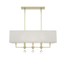 Paxton 8 Light 38" Wide Linear Chandelier with Silk Shade and Clear Glass Accents