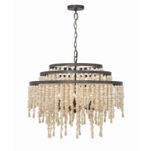 Poppy 6 Light 27" Wide Beaded Chandelier with Wood Beads