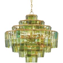 Sommelier 8 Light 27" Wide Single Tier Draped Chandelier with Green Glass Shade