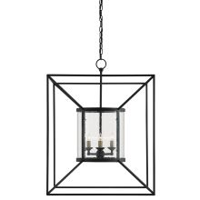 Ennis 4 Light Wrought Iron Cage Chandelier with Clear Glass Shade