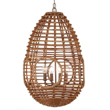 Columbary 4 Light 17" Wide Wrought Iron Pendant with Rattan Shade