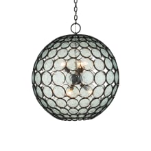 Etude 6 Light 28" Wide Wrought Iron Pendant with Recycled Glass Shade