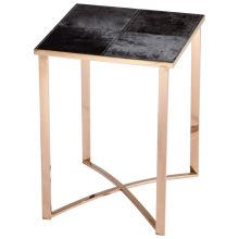 Modern Reality 17.75 Inch Long Iron Wood and Cowhide Side Table