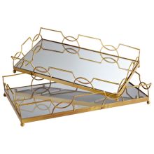 Nephrites 21.25 Inch Wide Iron Glass and Wood Tray