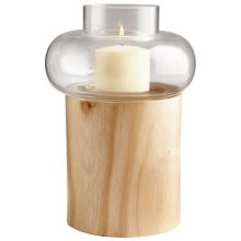 Kalliope 11.5 Inch Tall Glass and Wood Candle Holder