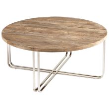 Montrose 39.75 Inch Diameter Stainless Steel and Wood Coffee Table