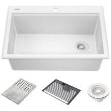 Everest 30” Workstation Kitchen Sink Top Mount Drop-In Granite Composite Single Bowl with WorkFlow Ledge and Accessories