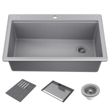Everest 33” Workstation Kitchen Sink Top Mount Drop-In Granite Composite Single Bowl with WorkFlow Ledge and Accessories