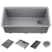 Everest 32” Workstation Kitchen Sink Undermount Granite Composite Single Bowl with WorkFlow Ledge and Accessories