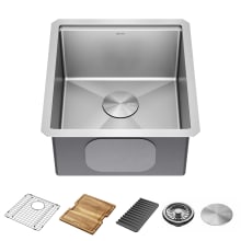 Lorelai 17” Workstation Bar/Prep Kitchen Sink Undermount 16 Gauge Stainless Steel Single Bowl with WorkFlow Ledge and Accessories