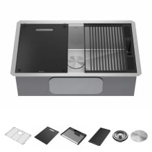 Rivet 30” Workstation Kitchen Sink Undermount 16 Gauge Stainless Steel Single Bowl with WorkFlow Ledge and Accessories