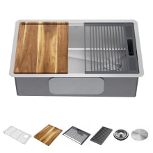 Lorelai 30” Workstation Kitchen Sink Undermount 16 Gauge Stainless Steel Single Bowl with WorkFlow Ledge and Accessories
