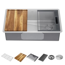 Lorelai 32” Workstation Kitchen Sink Undermount 16 Gauge Stainless Steel Single Bowl with WorkFlow Ledge and Accessories