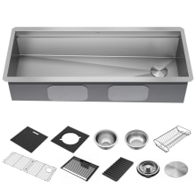 Rivet 45” Workstation Kitchen Sink Undermount 16 Gauge Stainless Steel Single Bowl with WorkFlow Ledge and Accessories