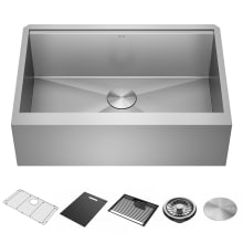 Rivet 30” Workstation Farmhouse Apron Front Kitchen Sink Undermount 16 Gauge Stainless Steel Single Bowl with WorkFlow Ledge and Accessories