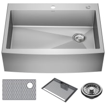 Lenta 30” Retrofit Farmhouse Apron Front 16 Gauge Stainless Steel Single Bowl Kitchen Sink For Undermount or Drop-In Installation With Accessories