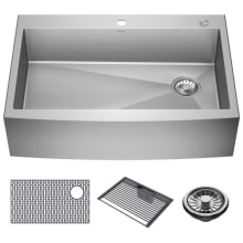 Lenta 33” Retrofit Farmhouse Apron Front 16 Gauge Stainless Steel Single Bowl Kitchen Sink For Undermount or Drop-In Installation With Accessories