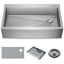 Lenta 36” Retrofit Farmhouse Apron Front 16 Gauge Stainless Steel Single Bowl Kitchen Sink For Undermount or Drop-In Installation With Accessories