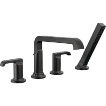 Tetra Tub Deck Mounted Roman Tub Filler with Built-In Diverter and Hand Shower - Less Handles and Rough In