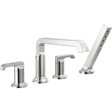 Tetra Tub Deck Mounted Roman Tub Filler with Built-In Diverter and Hand Shower - Less Handles and Rough In
